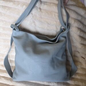 Pebbled Leather Tote Shoulder Bag in Light Blue